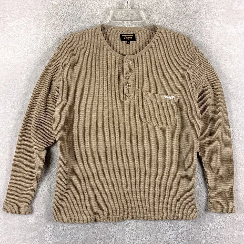 Seager Henley Shirt Mens S Brown Sawpit Waffle Knit Thermal Western Workwear